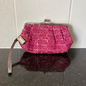 COACH pink & silver clutch OR wristlet